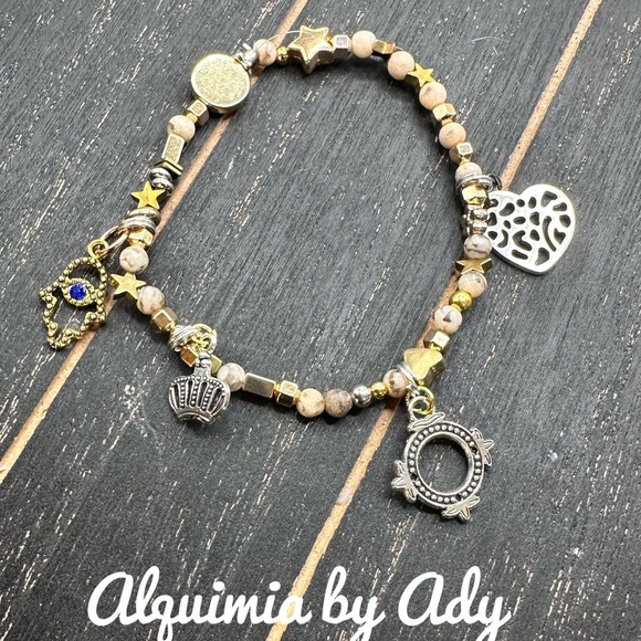 Alquimia Gold and Silver Charm Bracelet leopard jasper - Picture 1 of 2